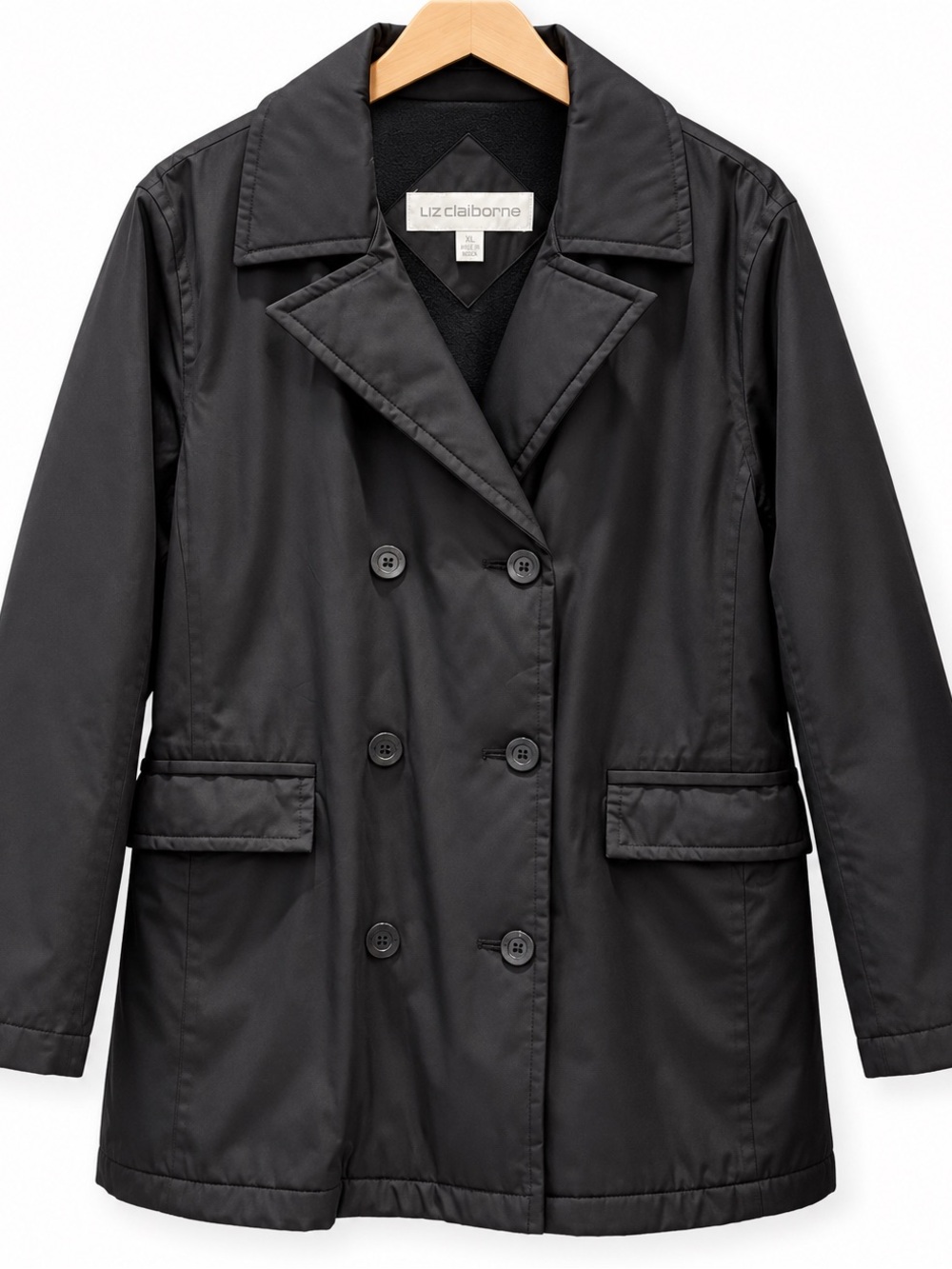 Liz Claiborne Black Double-Breasted Peacoat Jacket